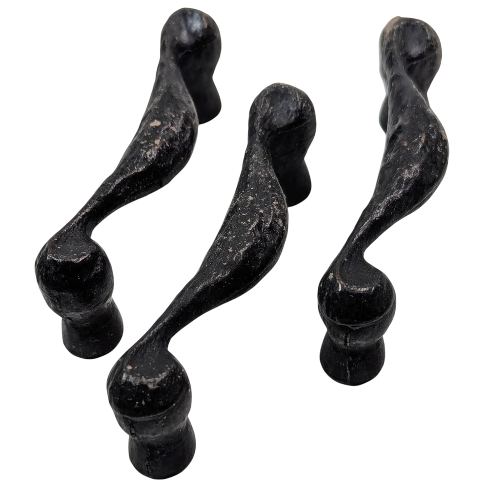 Vintage Lot Of 3 Drawer Handles Dark Rustic Primitive Forged Metal Styling